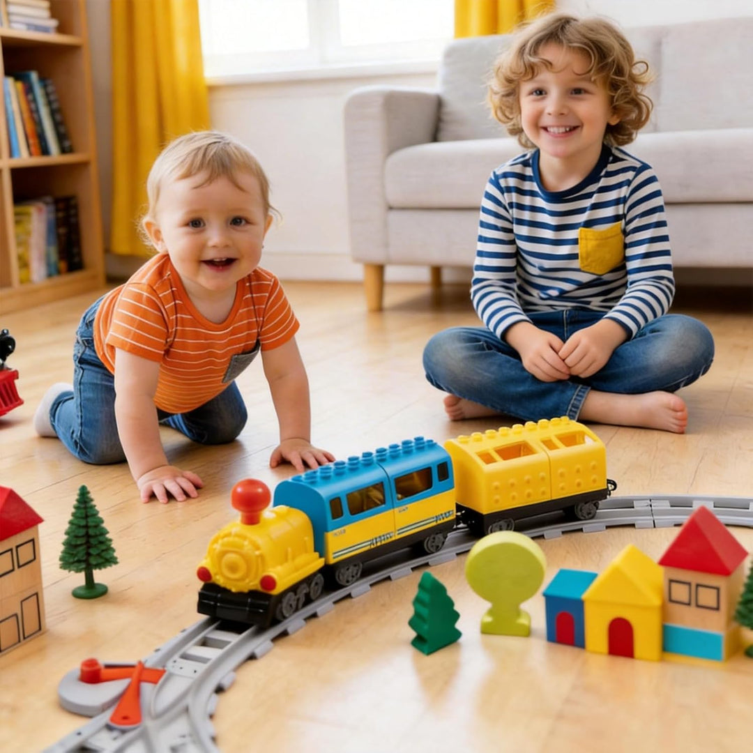 32pcs Bausteine Zug Schienen Set, City Zug Schienen Set mit Aufbewahrungstasche, Eisenbahn Erweiteru
