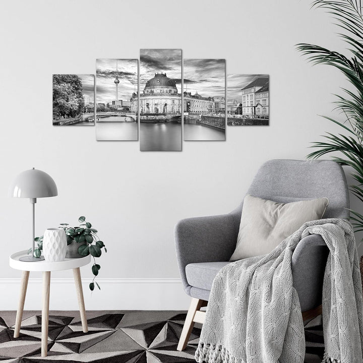 Runa Art Wandbilder Berlin 5 Teilig Bild auf Vlies Leinwand Deko Wohnzimmer Büro Städte Schwarz Weis