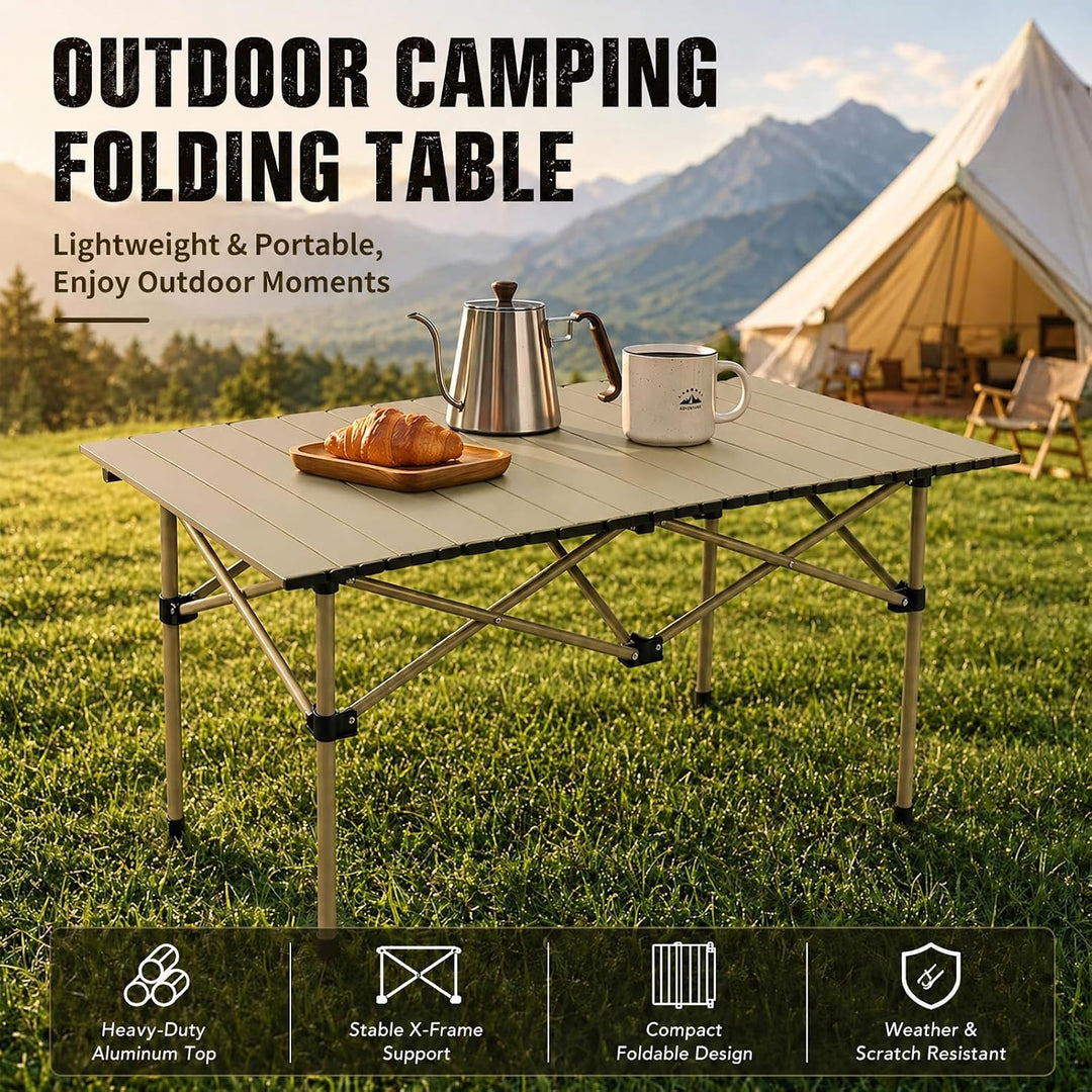 Campingtisch Klappbar 95 x 56 x 50 cm Klapptisch Camping Tragbar mit Rollbarer Tischplatte und Trage