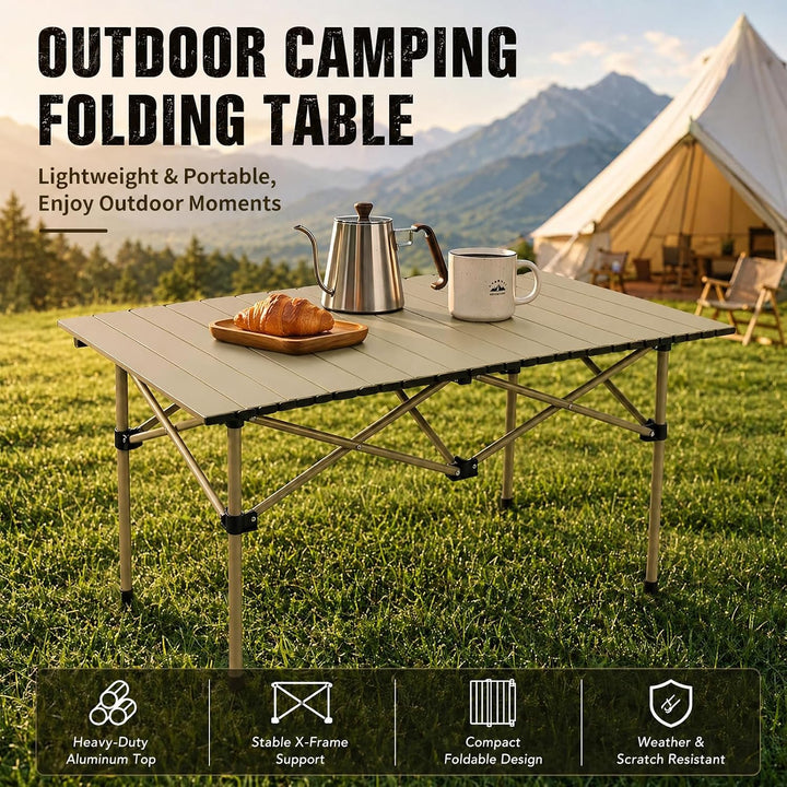 Campingtisch Klappbar 95 x 56 x 50 cm Klapptisch Camping Tragbar mit Rollbarer Tischplatte und Trage