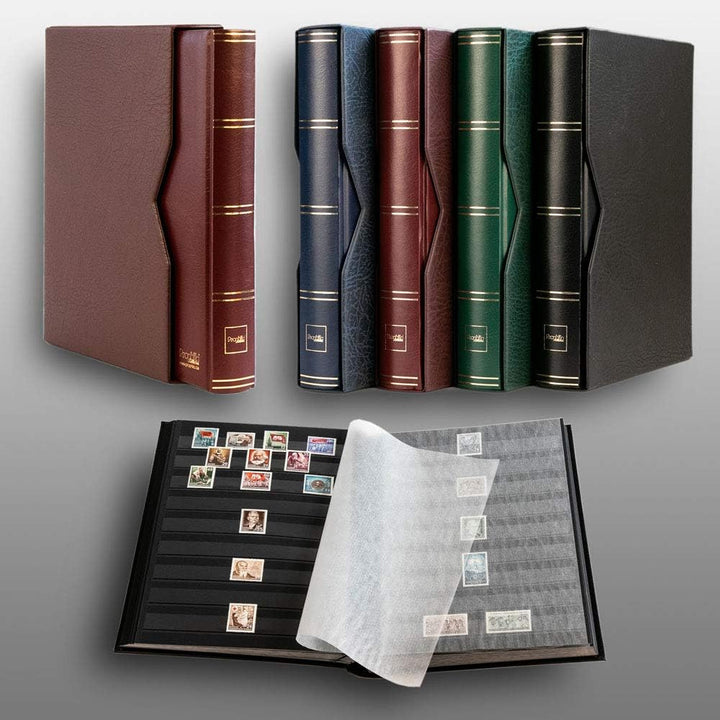Prophila 60 schwarze Seiten Briefmarkenalbum wattiert mit Kassette braun