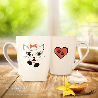 PLATINUX Kaffeetassen mit Griff Set 6 Teilig mit Katzen Motiv 250ml Teetasse Tasse Kaffeebecher Teeb