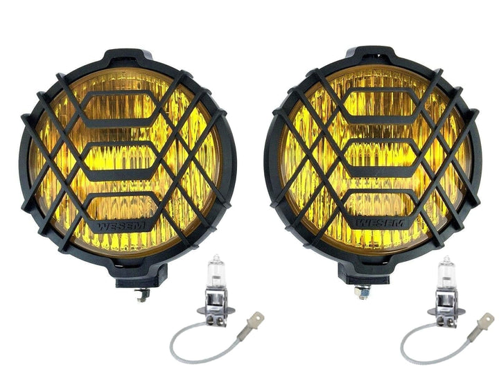 MelTruck® 2x Gelb Rund H3 Halogen 12V 24V Nebelscheinwerfer mit Schutzgitter mit Glühbirnen 12V