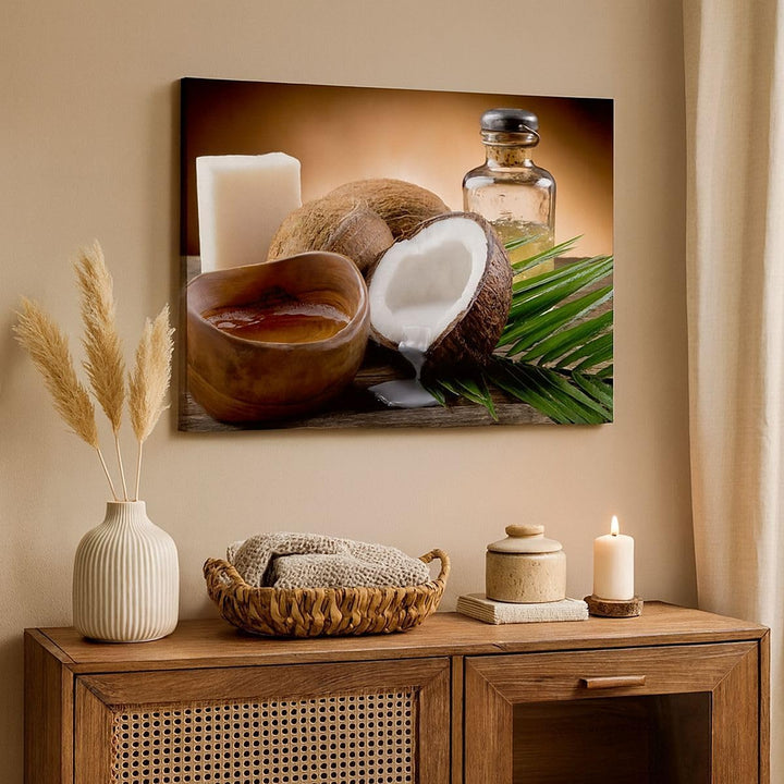 Bilder auf Leinwand Kokosnuss Öl Seife Handfläche Leinwandbild 70x50cm Wandbilder Dekoration Wohnzim
