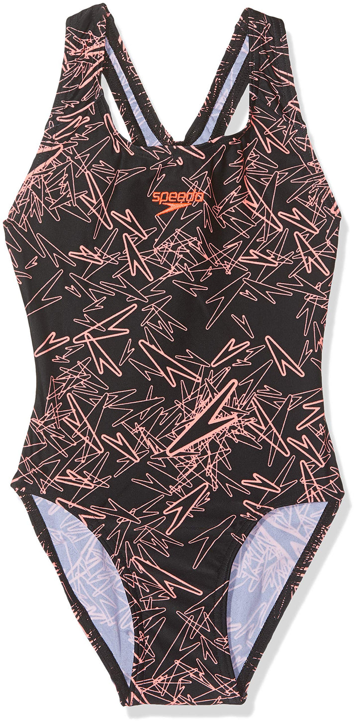 Speedo Girl's Digital Printed Swimsuit Swimsuit (Pack of 1) 116 Black/Flash, 116 Black/Flash