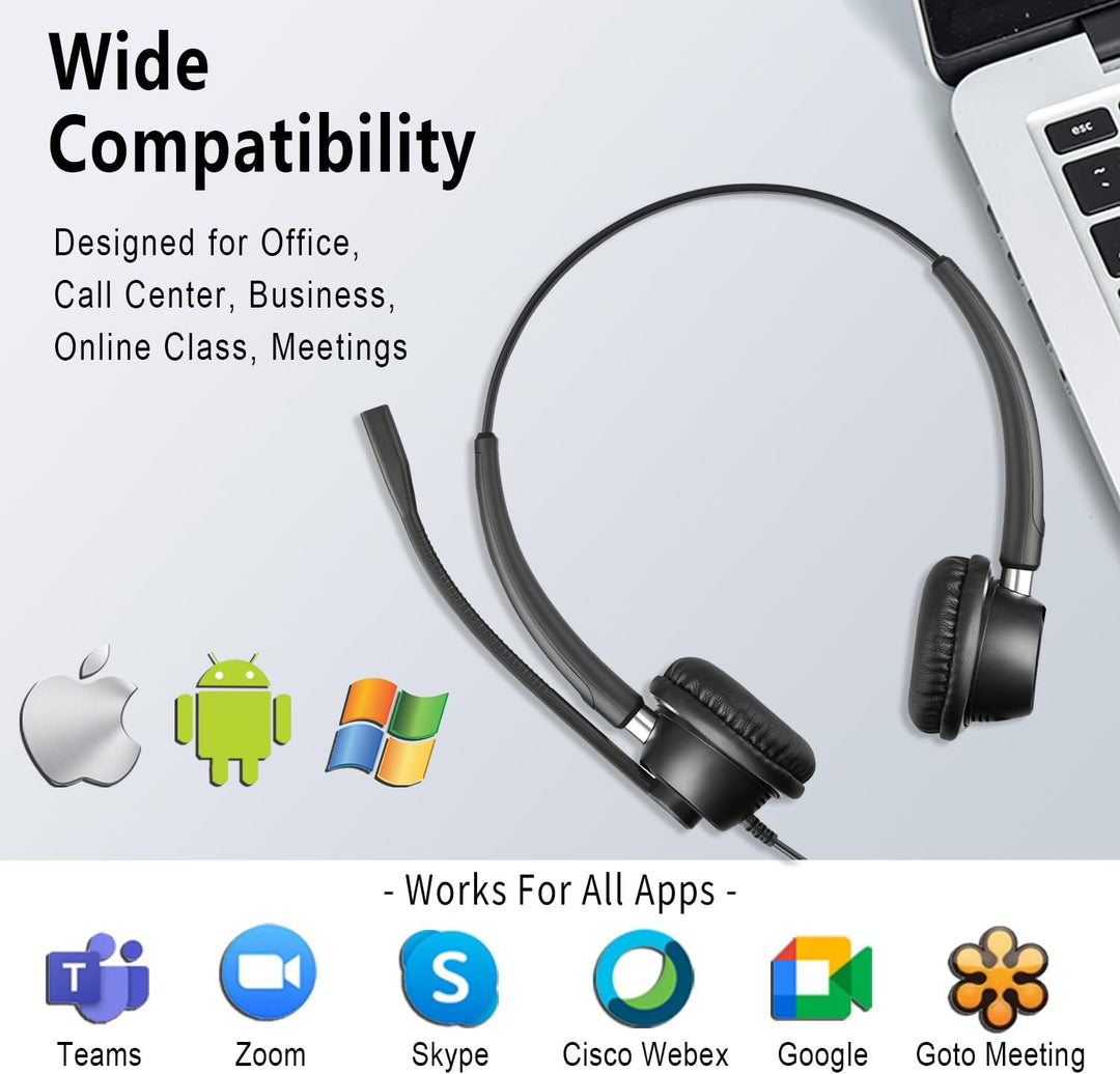 3,5 mm kabelgebundenes Headset mit Noise Canceling Mikrofon, USB-C/3,5 mm Jack 2-in-1 PC Headset, St