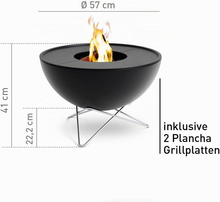 höfats - Bowl 57 Plancha Set tief - raucharme Verbrennung - Feuerstelle und Plancha Grill - kippbare