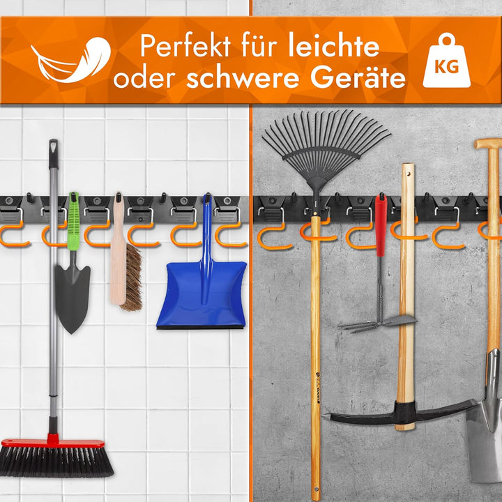 Gartengerätehalter [2x40cm] Werkzeug Organizer mit rutschfesten Haken – Gerätehalter für Besen, Hack