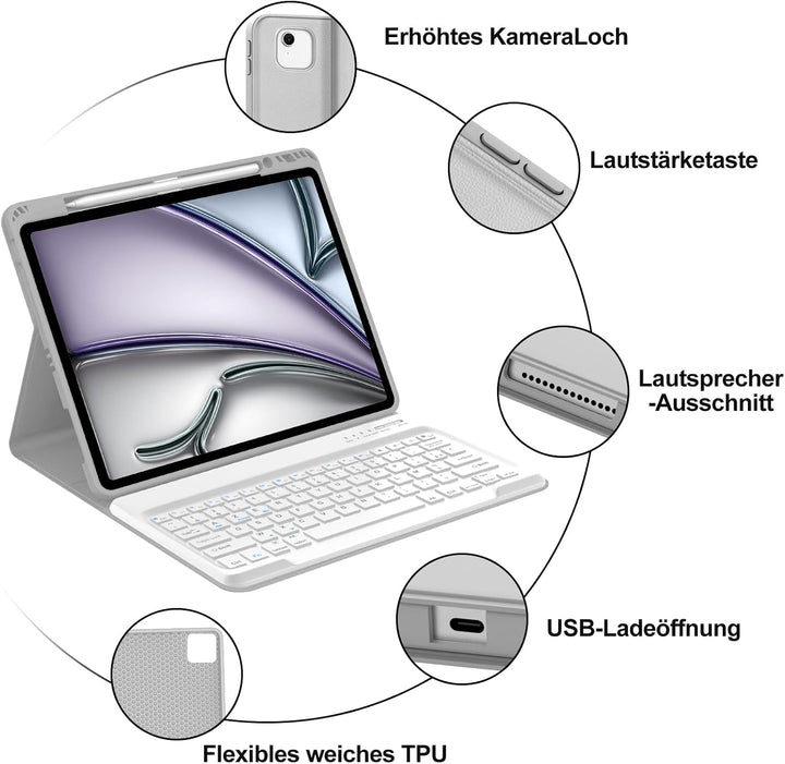 IVEOPPE Hülle mit Tastatur für iPad Air 13 Zoll 2025 M3/2024 M2, Deutsches QWERTZ Layout, Bluetooth