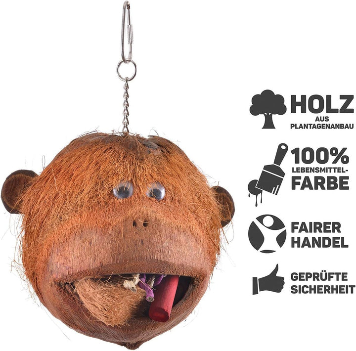 Java | Coco Monkey - Kokosnuss Affenkopf zum Knabbern für Grosssittiche und Papageien