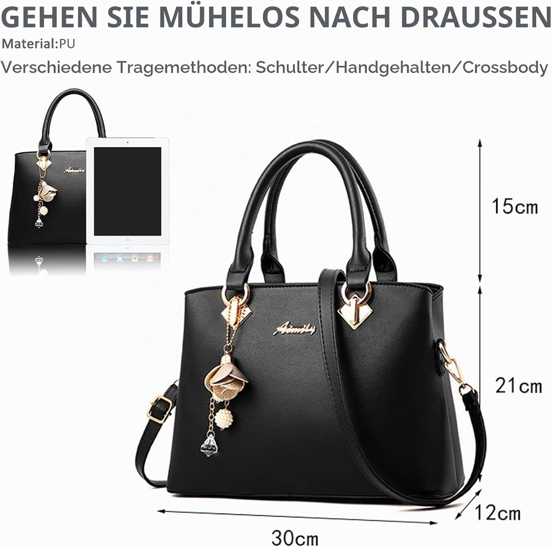 NICOLE &amp; DORIS Elegante Handtasche Damen Schultertasche PU Leder Henkeltasche Mittelgross Tote Shopp