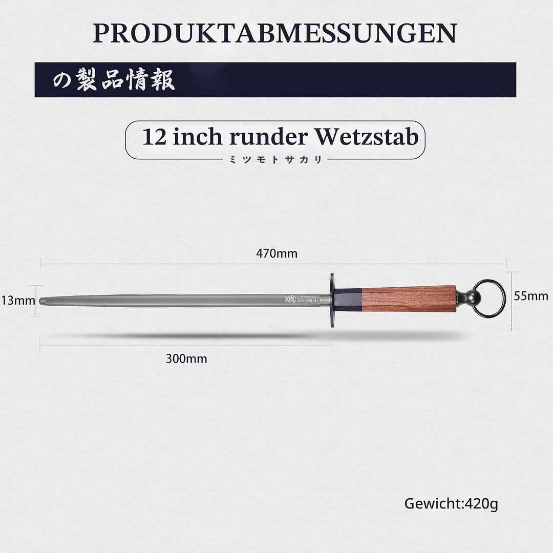 MITSUMOTO SAKARI 44 cm Japanischer Professioneller Messerschärfer Stab, Wetzstab aus Hochwertigen Di