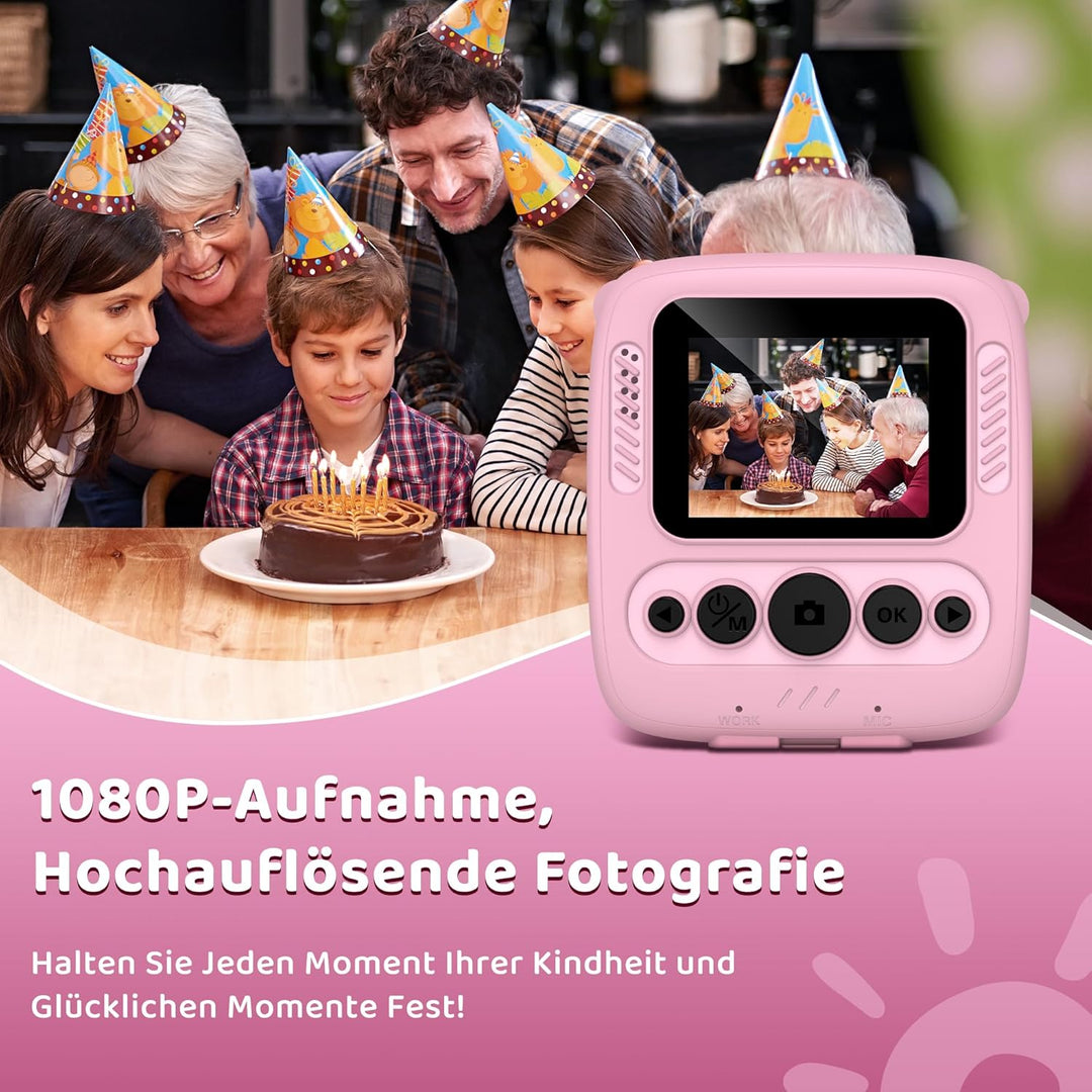 Kamera Sofortbildkamera, Kamera mit Karte & 4 Bände Druckpapier, 48MP Sofortbildkamera mit 1080P Dig