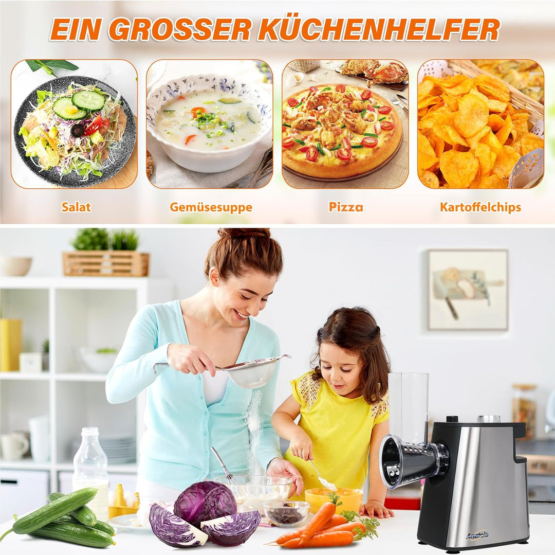Anatole Gemüseschneider Elektrisch Gemüsehobel Edelstahl Käsereibe 250W Zerkleinerer Küche Spiralsch