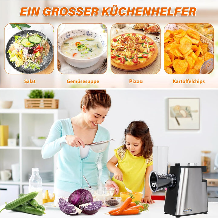 Anatole Gemüseschneider Elektrisch Gemüsehobel Edelstahl Käsereibe 250W Zerkleinerer Küche Spiralsch