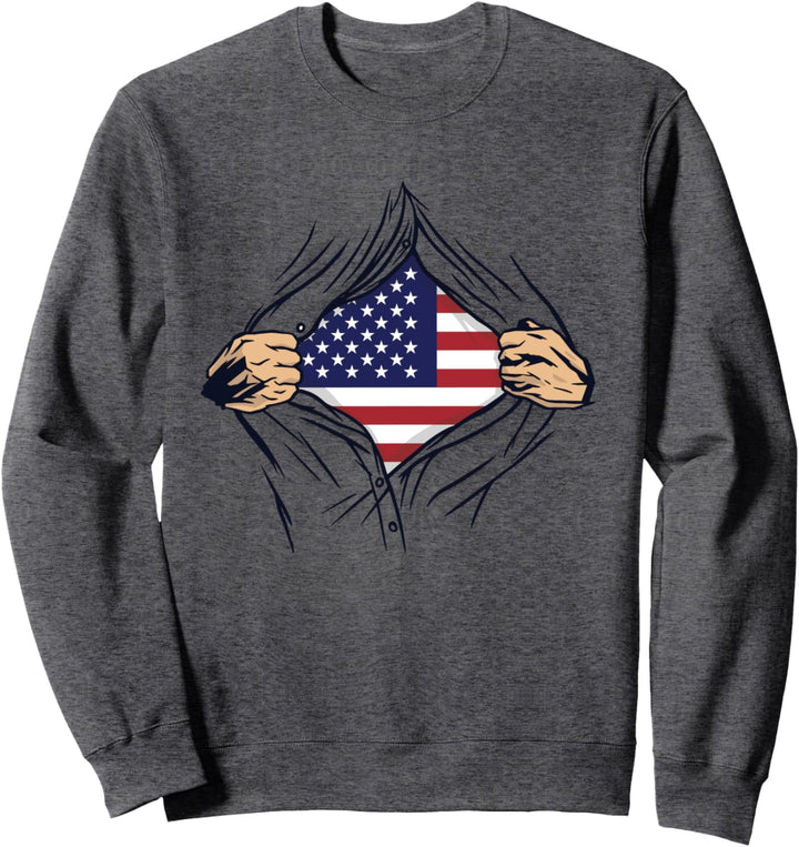 American Flag Hands Opening Buttons on Chest Patriotic Sweatshirt