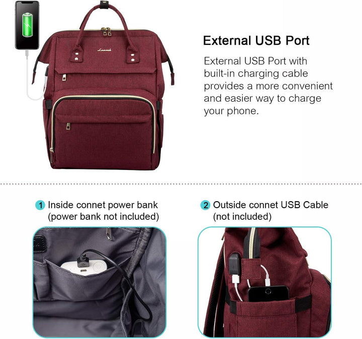 LOVEVOOK Rucksack Damen mit 17 Zoll Laptopfach, Wasserdicht Laptoprucksack Schulrucksack mit USB Lad