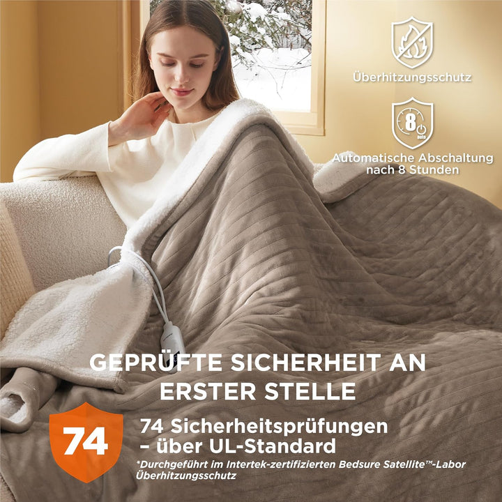 BEDSURE Heizdecke mit Abschaltautomatik 130x180cm - Wärmedecke mit 6 Heizstufen & 10 Stunden Timer,