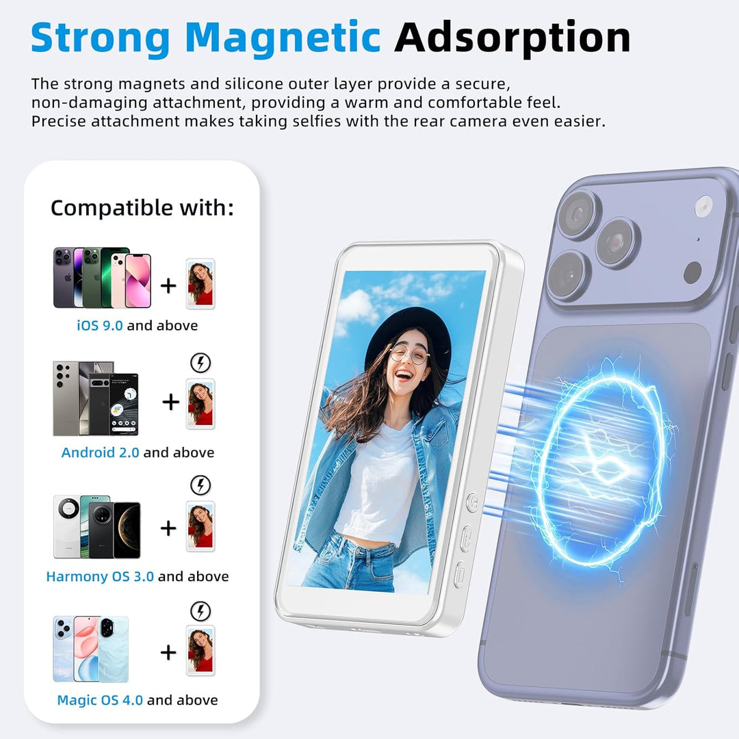 handlicher Selfie-Monitor-Bildschirm für iPhone & Android - Magnetischer Vlog-Selfie-Spiegel für Tel