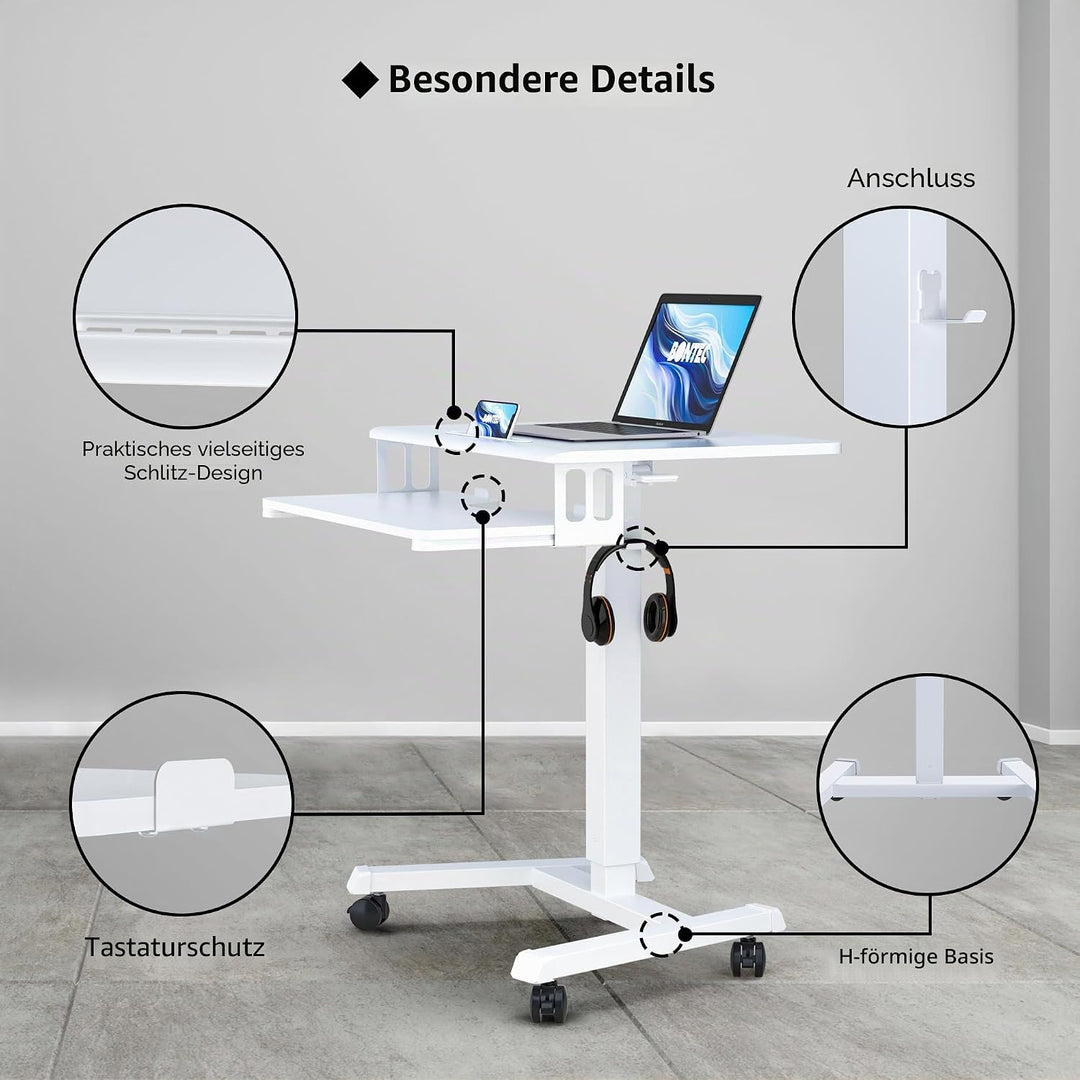 BONTEC Schreibtisch Höhenverstellbar mit Tastaturablage, mobiles Podium, Computer-Workstation bis zu