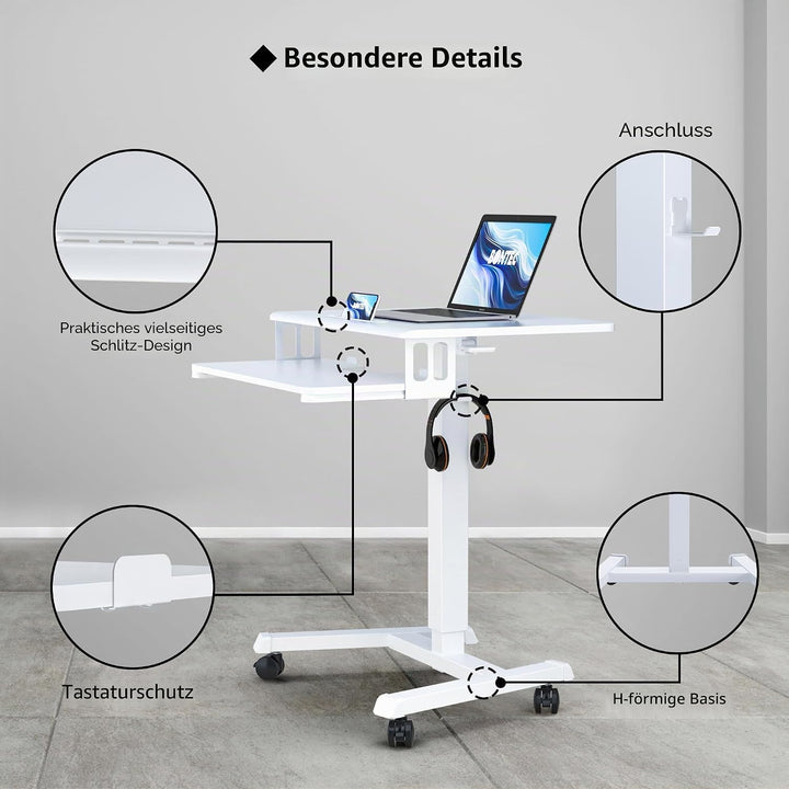 BONTEC Schreibtisch Höhenverstellbar mit Tastaturablage, mobiles Podium, Computer-Workstation bis zu