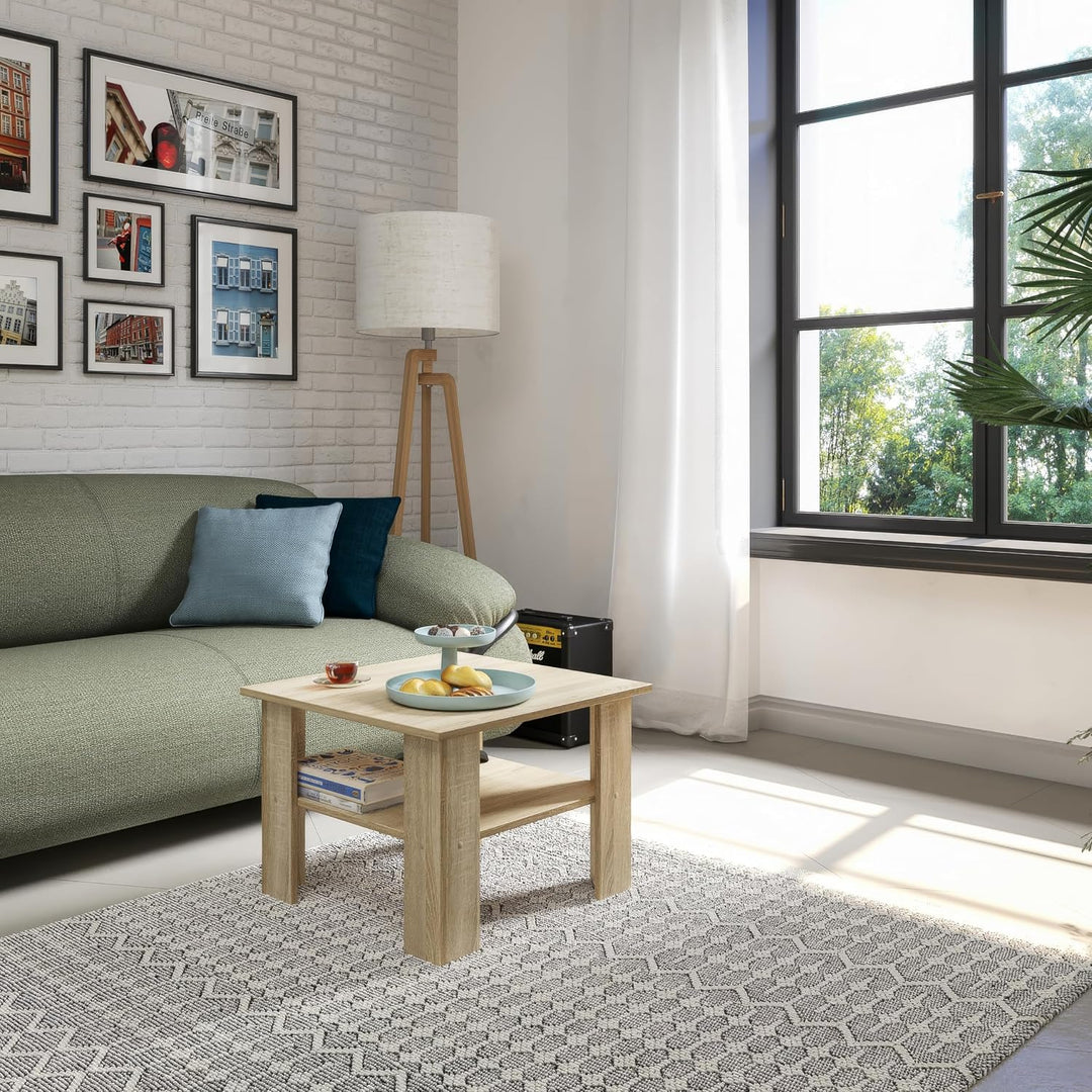 KOMTO Couchtisch Sonoma Eiche Vienna - Wohnzimmertisch Modern Couchtisch Holz Beistelltisch 60x60 Co