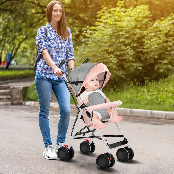 Kompakter Kinderwagen mit 4 Rädern, EVA-Rädern, Sonnenschirm, Moskitonetz und Baumwollkissen - Sitze