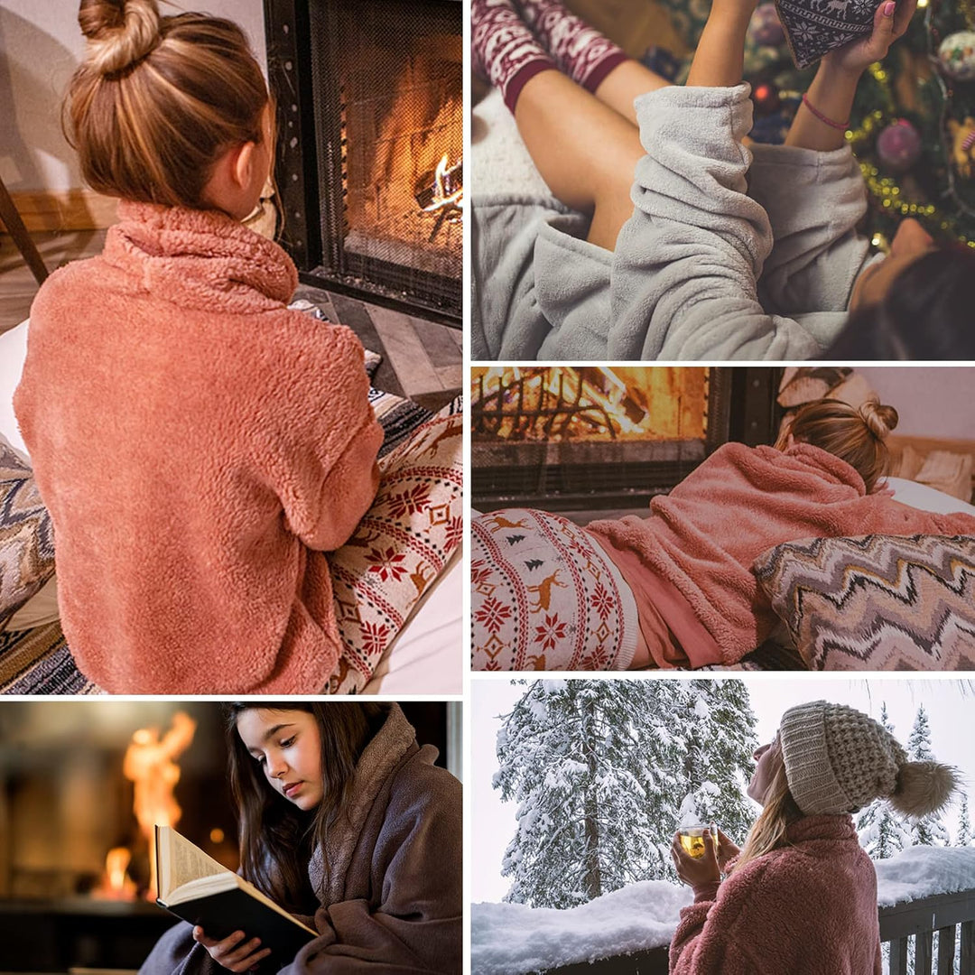 Schlafanzug Damen Winter Thermo Pyjama Set Langarm Fleece Nachtwäsche Set Weicher Warmer Heim Lounge