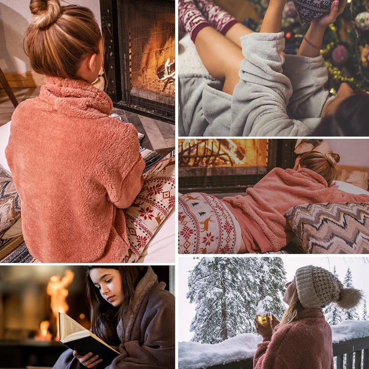 TOMEEK Schlafanzug Damen Winter Thermo Pyjama Set Langarm Fleece Nachtwäsche Set Weicher Warmer Heim