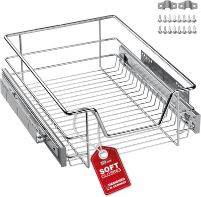 SOTECH 40 cm Teleskopschublade mit SoftClose Vollauszug mit Kugelführung 20 kg Tragkraft Chrom polie