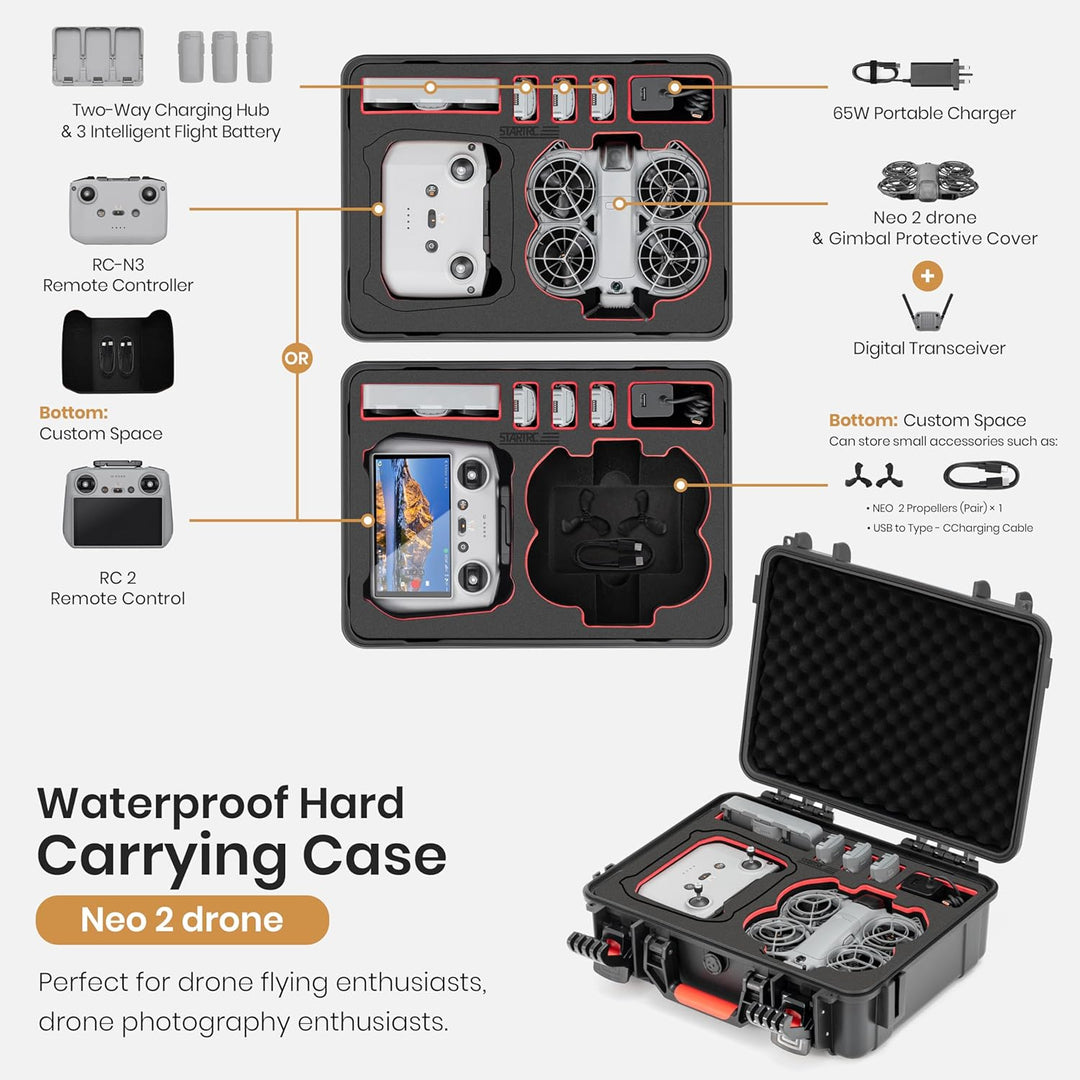 STARTRC Neo 2 Koffer,wasserdichte Hartschalen Tragetasche für DJI Neo 2 Fly More Combo Zubehör für R