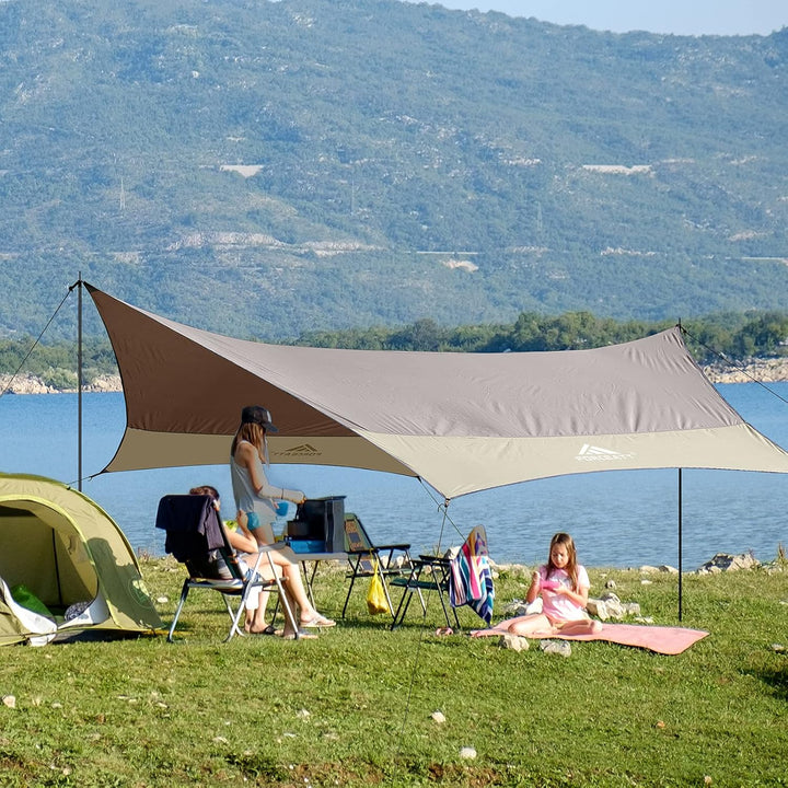 Forceatt Zeltplane, 3,7 * 4,3 m Tarp Ultraleicht mit 6 Umreifungspunkten, Anti-UV & wasserdicht Tarp