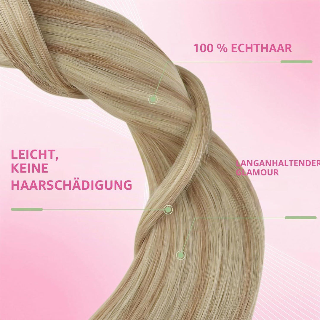 YoungSee Tape in Extensions Echthaar Blond 35cm Tape Extensions Aschblond mit Platinblond Tape Echth