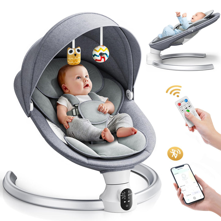 Hlieeosfcn Elektrische Babyschaukel,Babywippe elektrisch mit Fernbedienung, Babywippe mit 5 Schwingu