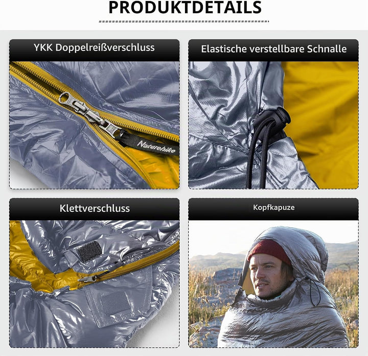 Naturehike CW-Serie RDS Daunenschlafsack,Ultraleichte Tragbare Kompackte Daunen Schlafsack 4 Jahresz