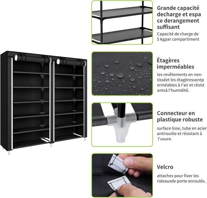 LANTUS Schuhschrank, Schuhregal, wasserdicht, 7 Schichten, für 36 Paar Schuhe, Schrank aus Stoff, Sc