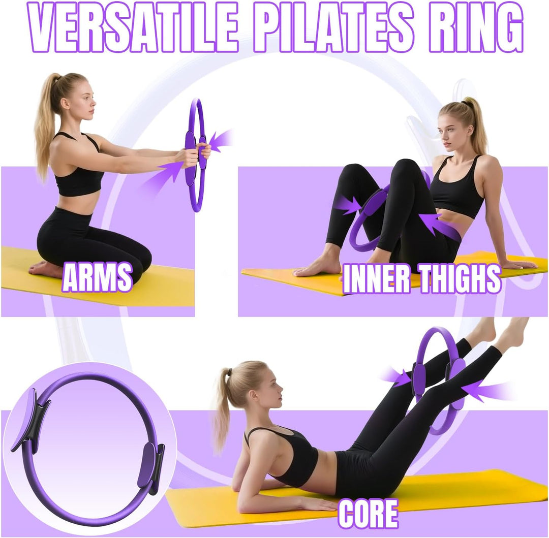Pilates Ring Set-6pcs, Pilates Kit für Frauen, Magic Circle mit Doppelgriff, Yoga Fitness Ring, Pila