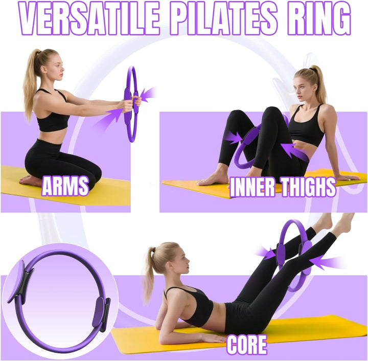 Pilates Ring Set-6pcs, Pilates Kit für Frauen, Magic Circle mit Doppelgriff, Yoga Fitness Ring, Pila
