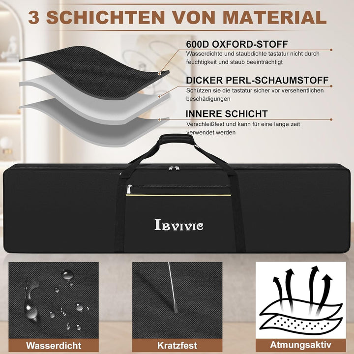 88 Key Keyboard Tasche, Robuste 600D Oxford Keyboardtasche 88 Tasten mit 10 mm Polsterung, Keyboard-