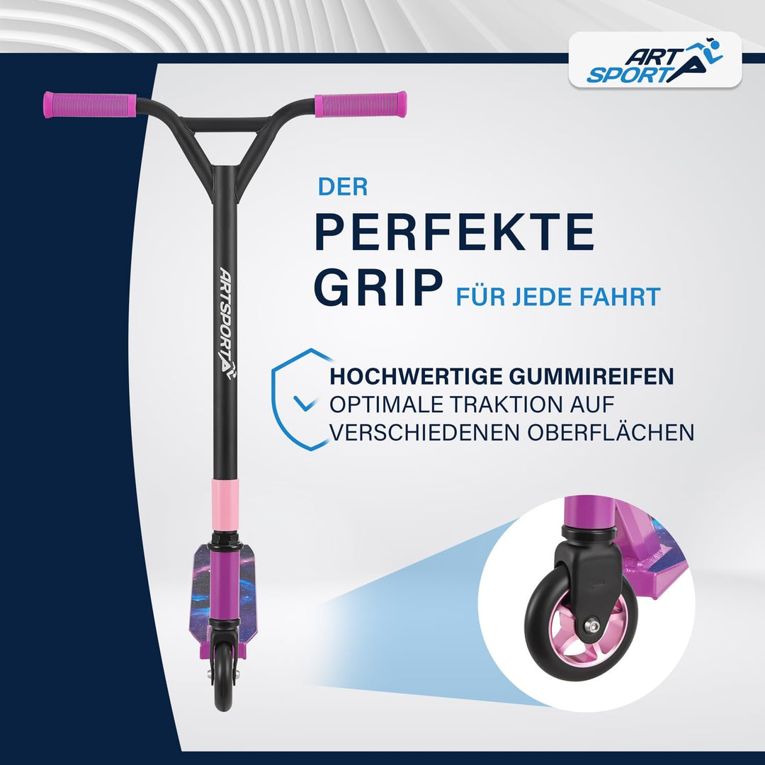 ArtSport Stunt Scooter mit 360° Lenkung, ABEC 9 Kugellager, 100 mm PU Räder & Griptape, Funscooter f