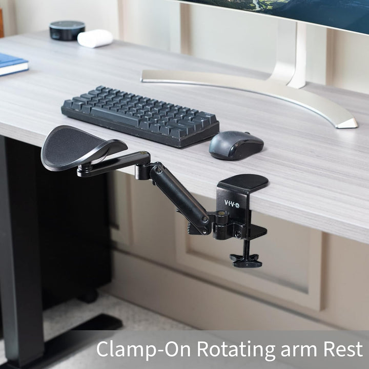 VIVO Universal Clamp-on Armlehne, Schreibtischwiege, drehbares Ellenbogenkissen, oberhalb des Tische