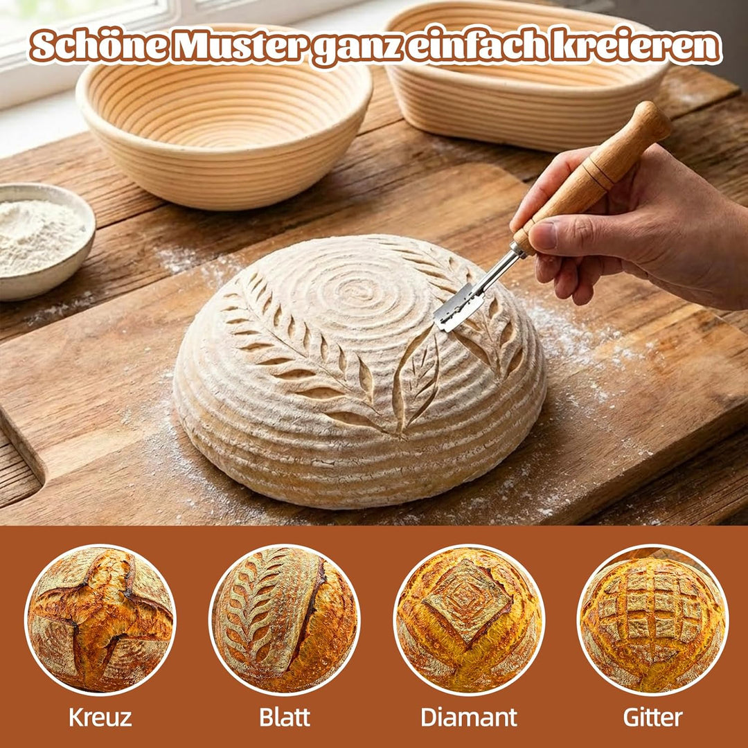Sauerteig Starter Set, Gärkörbchen – 23cm Rund & 25cm Oval Brotkörbchen, Gärkorb Brot Aus Rattan Gef