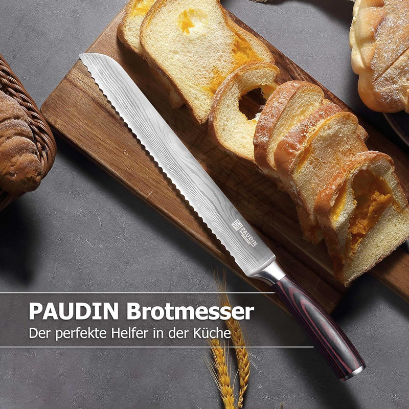 PAUDIN Brotmesser mit Wellenschliff 26 cm aus hochwertigem rostfreiem Edelstahl, extra scharfe Messe