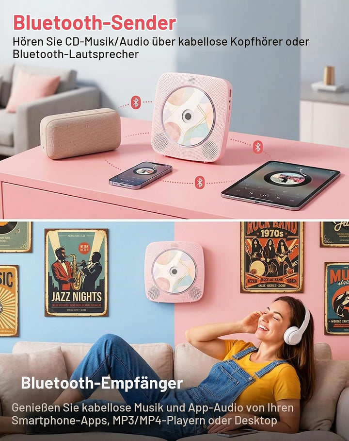 CD Player Tragbar Bluetooth Radio mit CD-Player mit Lautsprecher Unterstützung USB &amp; AUX-Wiedergabe
