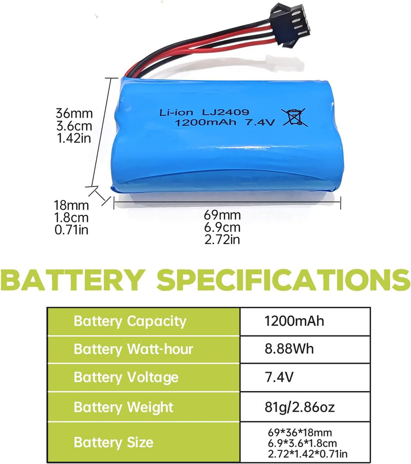 2PCS 7.4V 1200mah SM-4P Stecker Akku mit USB Ladekabel für EC08 RC Spielzeugauto Modell Geländefahrz