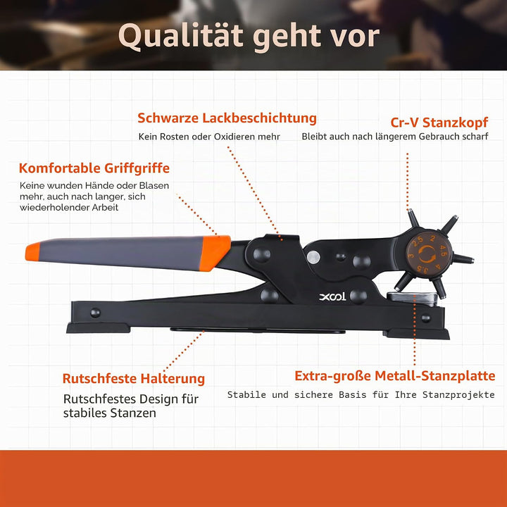 XOOL Lochzange für Leder, Gürtel Lochzange mit Hebelübersetzung, Ermüdungsfreies Arbeiten, Locher, G