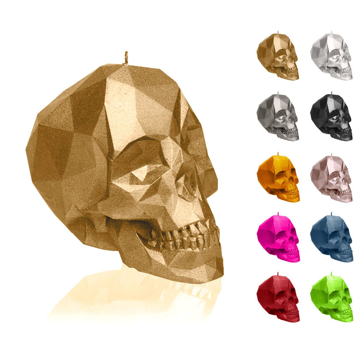Candellana Kerze Kleiner Schädel Low Poly | Höhe: 12 cm | Klassisches Gold | Totenkopf | Handgeferti