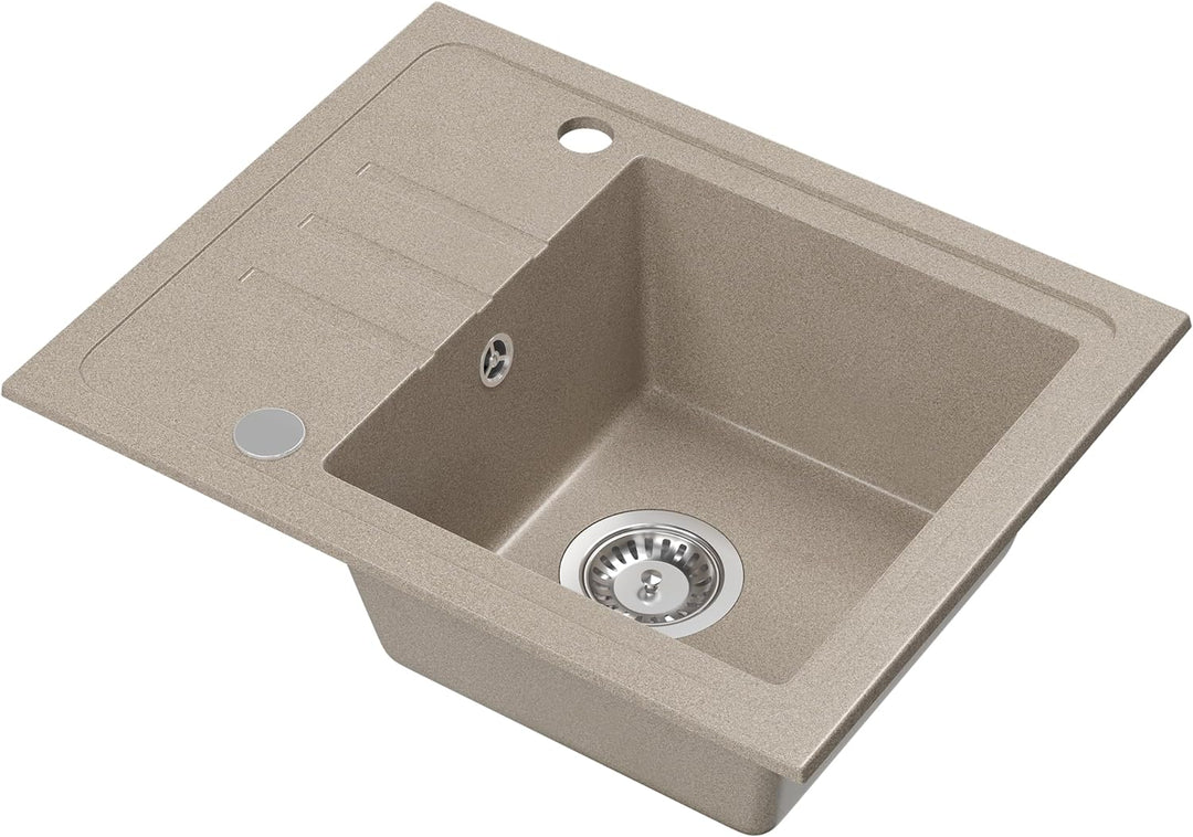 VBChome Spülbecken Granit Beige 55 x 44 cm Einzelbecken Einbauspüle Gesprenkelt Reversibel Küche Küc