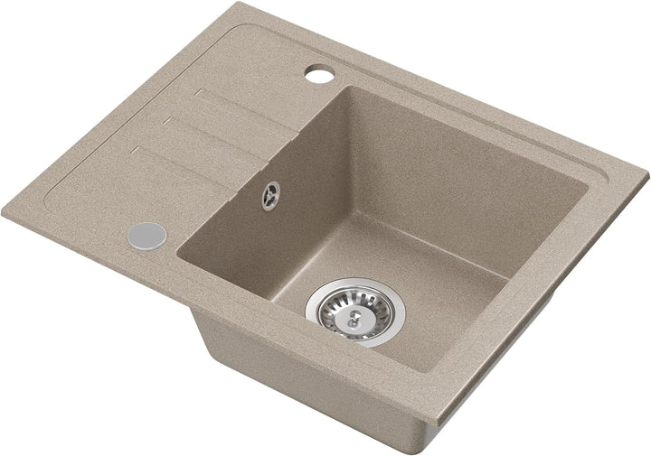 VBChome Spülbecken Granit Beige 55 x 44 cm Einzelbecken Einbauspüle Gesprenkelt Reversibel Küche Küc