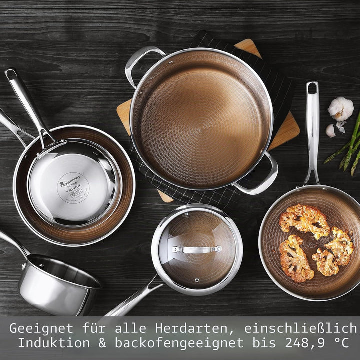 MasterPRO GIRO - 10-tlg. 3-PLY Hybrid Edelstahl Kochgeschirr-Set - Topf, Pfannen & Stielkasserolen -